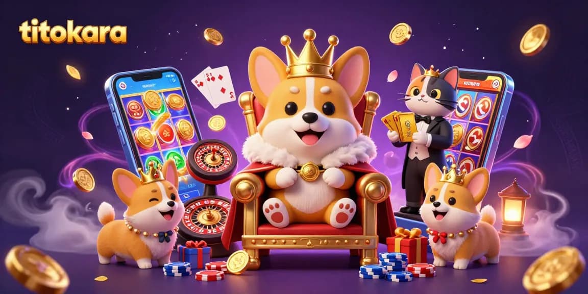 Play vibrant slot games with titokara in an ultra-detailed 3D casino scene featuring royal characters.