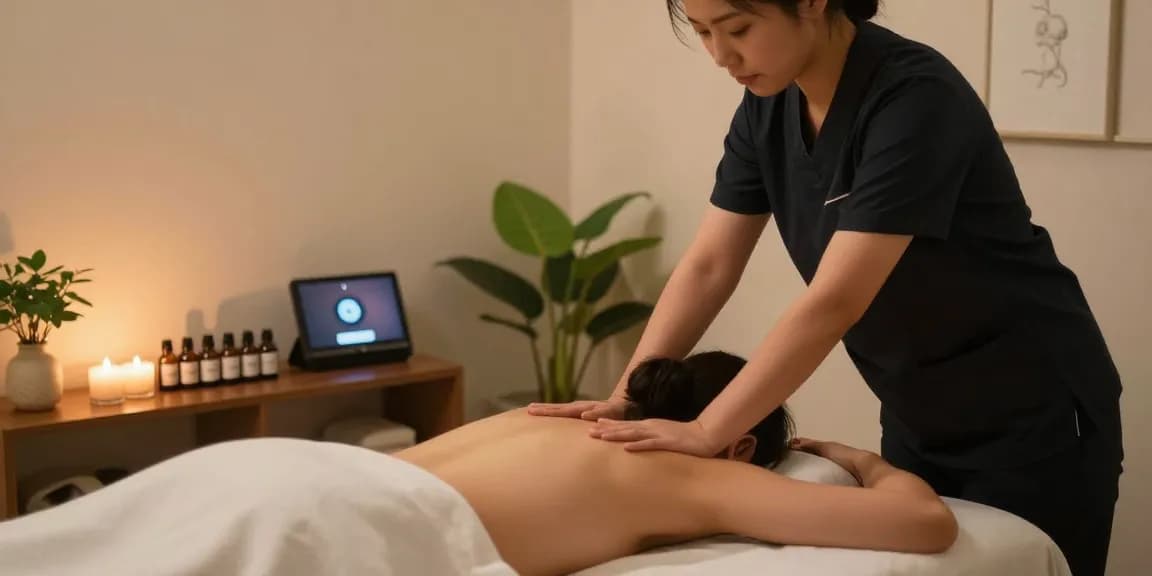 순천오피 마사지 스튜디오에서 편안한 분위기 속 마사지를 받는 고객 모습