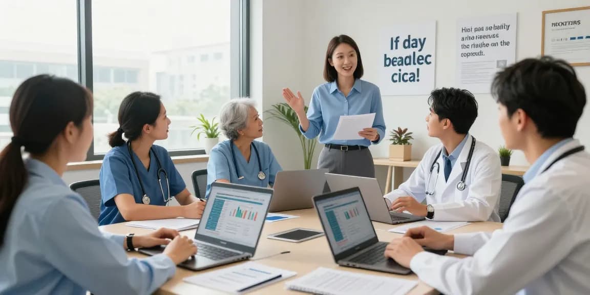 Sovereign Revenue team collaborating on revenue cycle management solutions in a bright healthcare office.
