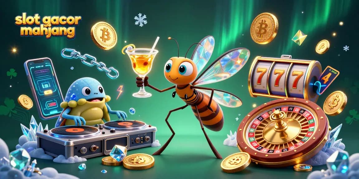 Engage in slot gacor mahjong action with vibrant 3D casino characters amidst glowing digital elements.