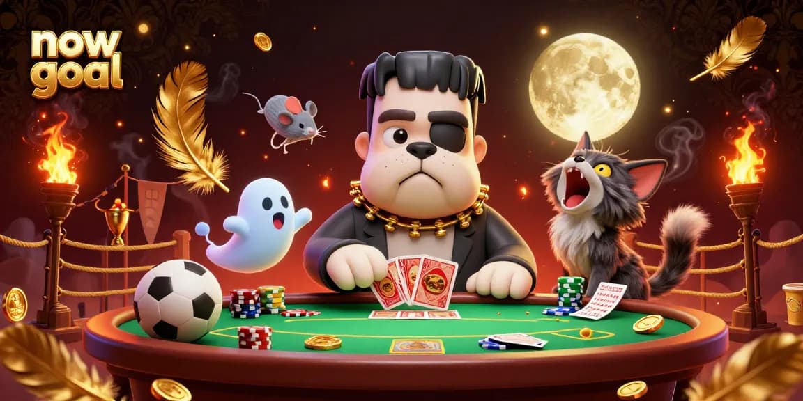 Experience thrilling betting with now goal at a spooky gaming table featuring unique characters.