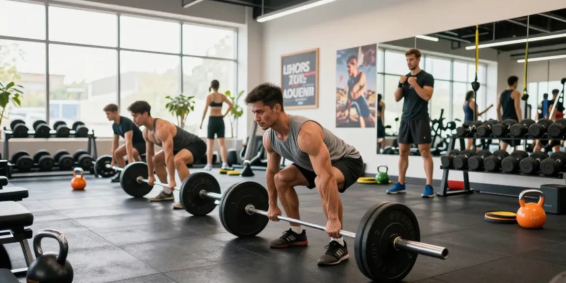 Bodybuilder lifting weights in the Deus Medical Shop fitness environment, showcasing dedication to health and strength.