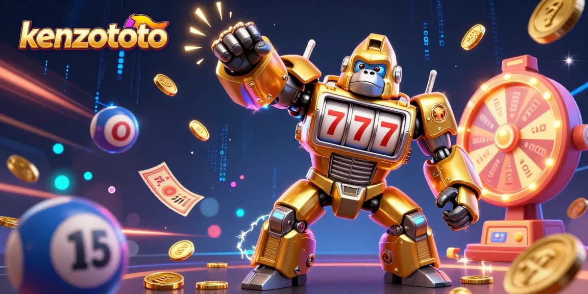 Engage with kenzototo, the dynamic online lottery platform, featuring exciting gaming elements in a vibrant 3D scene.