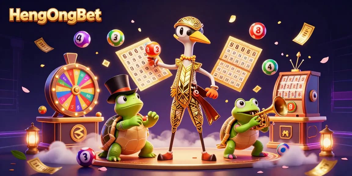 Join HengOngBet for exciting lottery action with vibrant elements and engaging characters in a colorful scene.
