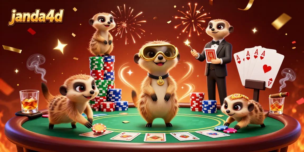 Janda4D, koloninya meerkat bermain kasino dengan kegembiraan penuh warna di dalam suasana meriah.
