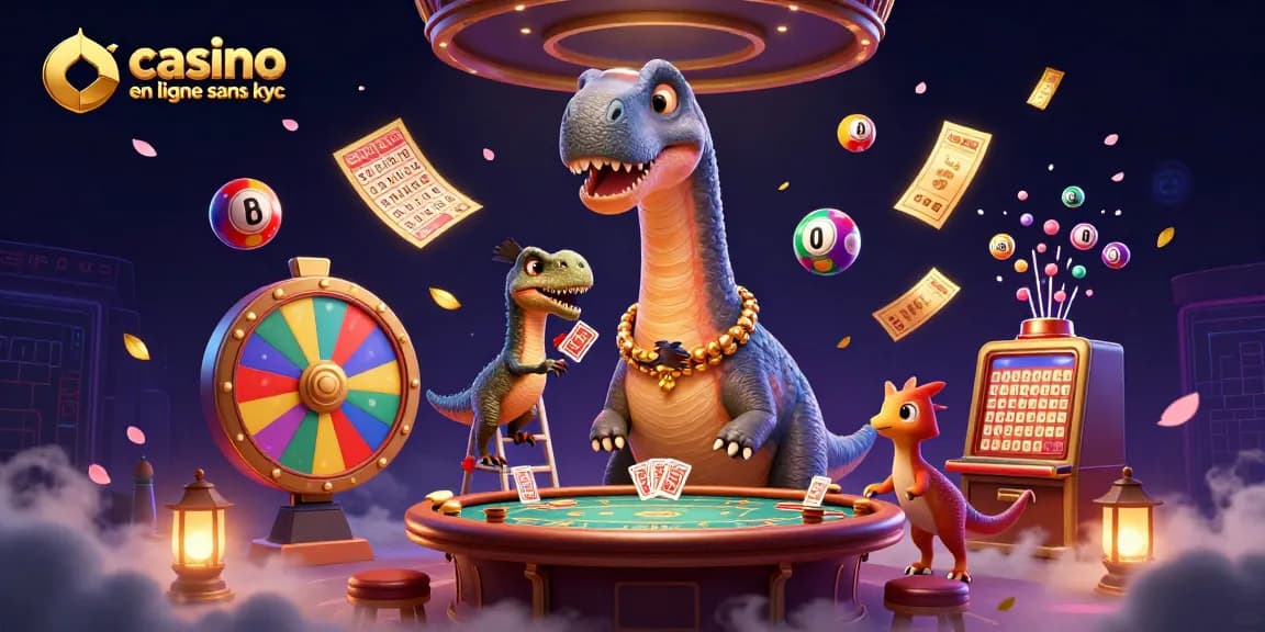 Plongez dans l'univers captivant du casino en ligne sans KYC avec cette scène animée et colorée.