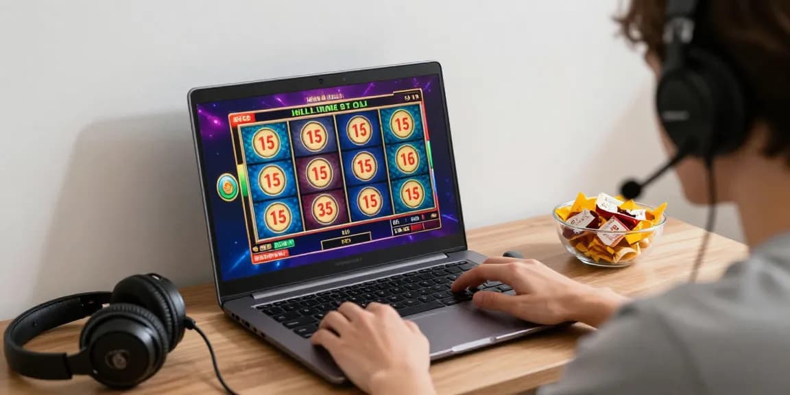 Pengguna menikmati pengalaman toto slot online di laptop dengan suasana ceria.