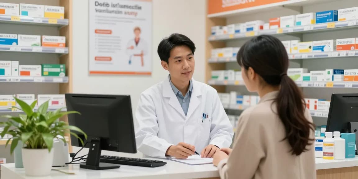 Ivermectin dosage for humans advice from a pharmacist in a modern pharmacy setting.