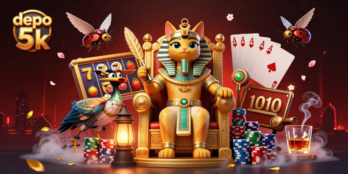 Win big with depo 5k by spinning slot reels in this vibrant gaming illustration.