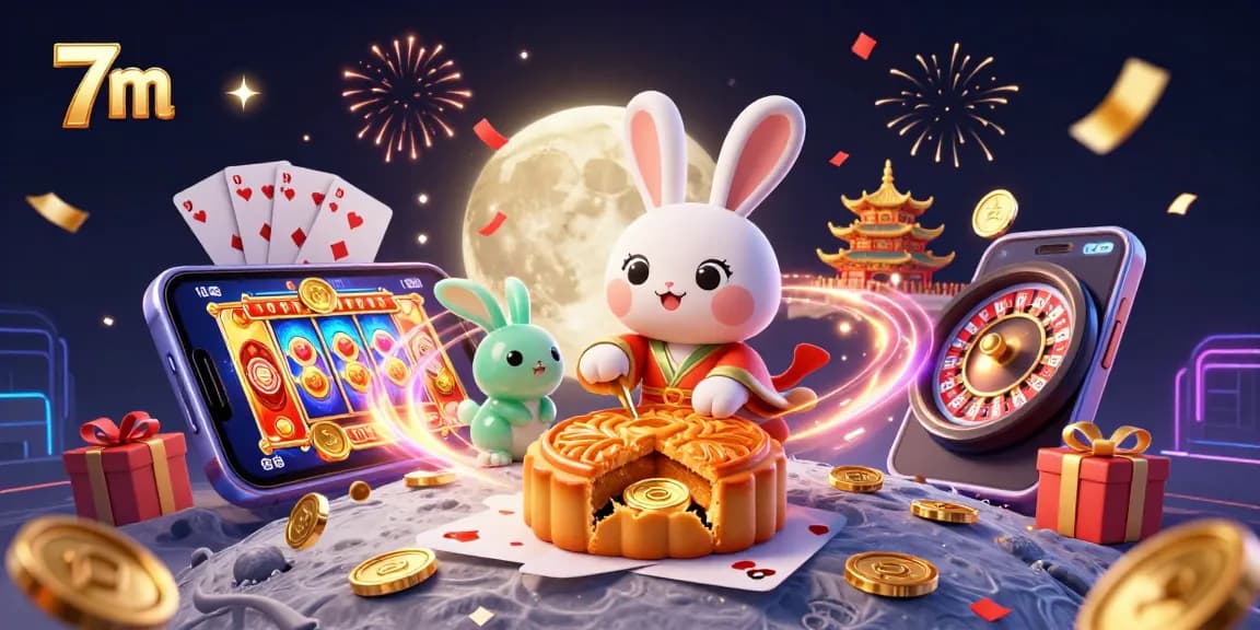 7m celebrates on the moon with dynamic slot games and poker chips for gamblers.