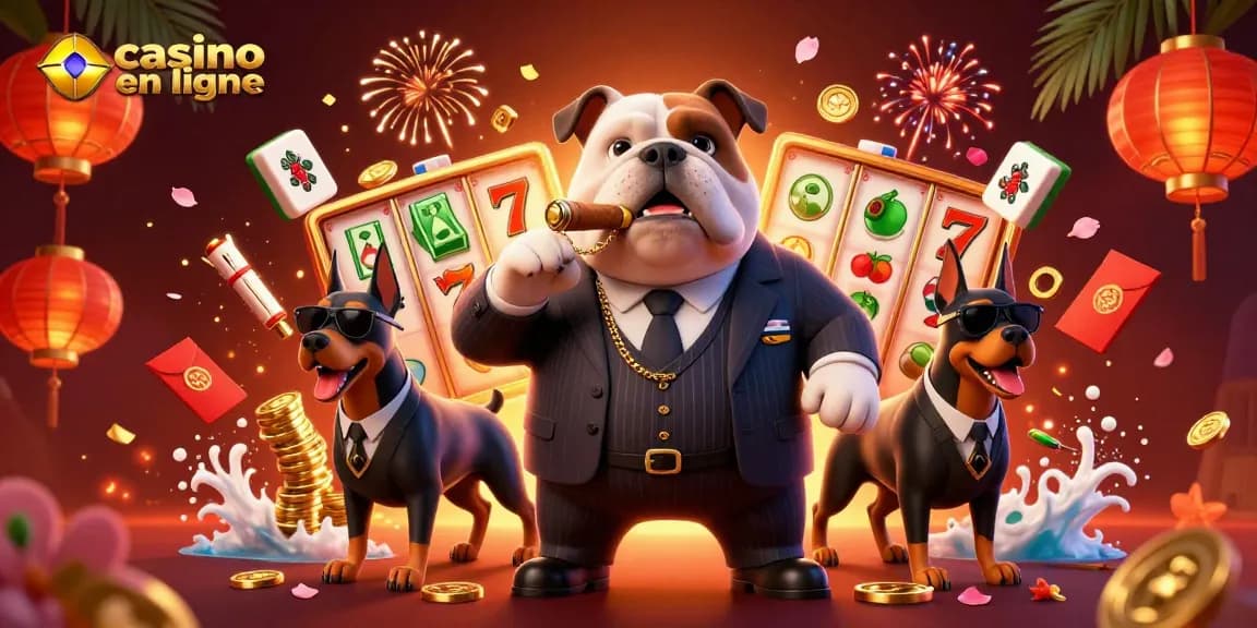Jouez rapidement aux jeux de casino en ligne avec un bulldog gangster entouré de bodyguards.
