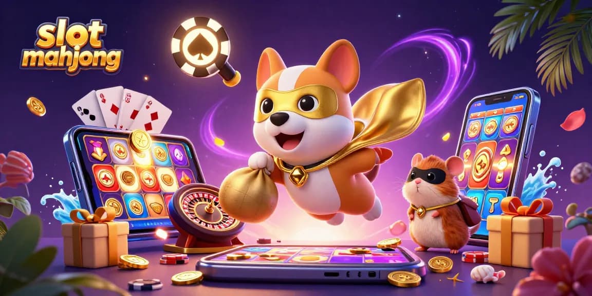 Engage in slot mahjong gameplay with a superhero dog and vibrant casino elements!