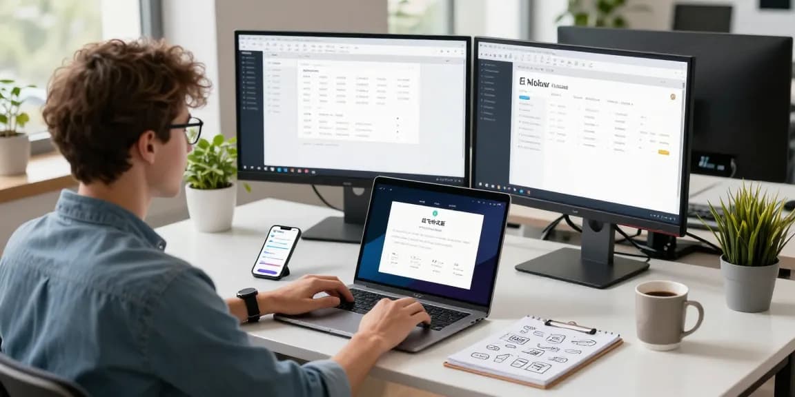 Professional user interacting with 纸飞机中文版 app in a modern office space.