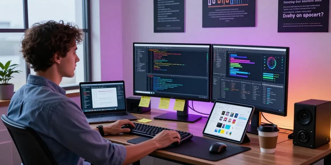 Dynamic software development workspace at teiegramin.com showcasing coding and design.