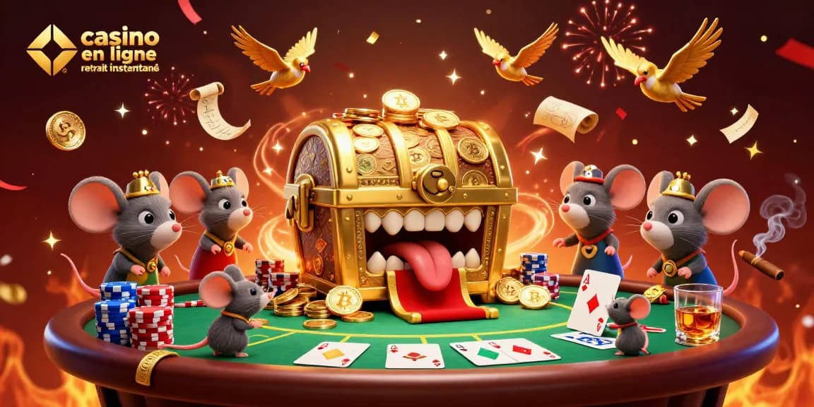 Jouez sur un casino en ligne retrait instantané avec un coffre au trésor accueillant, des éléments de poker et des crypto-monnaies.