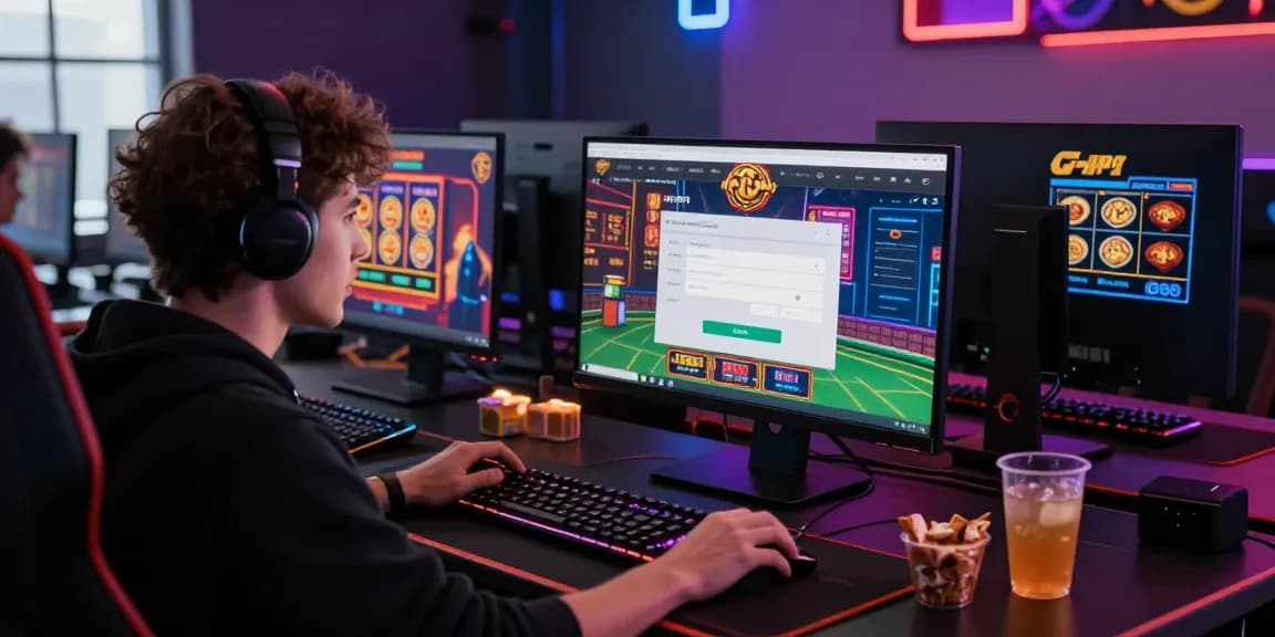 Engaging gaming scene illustrating the login raja328 process, showcasing vibrant games and an excited user.
