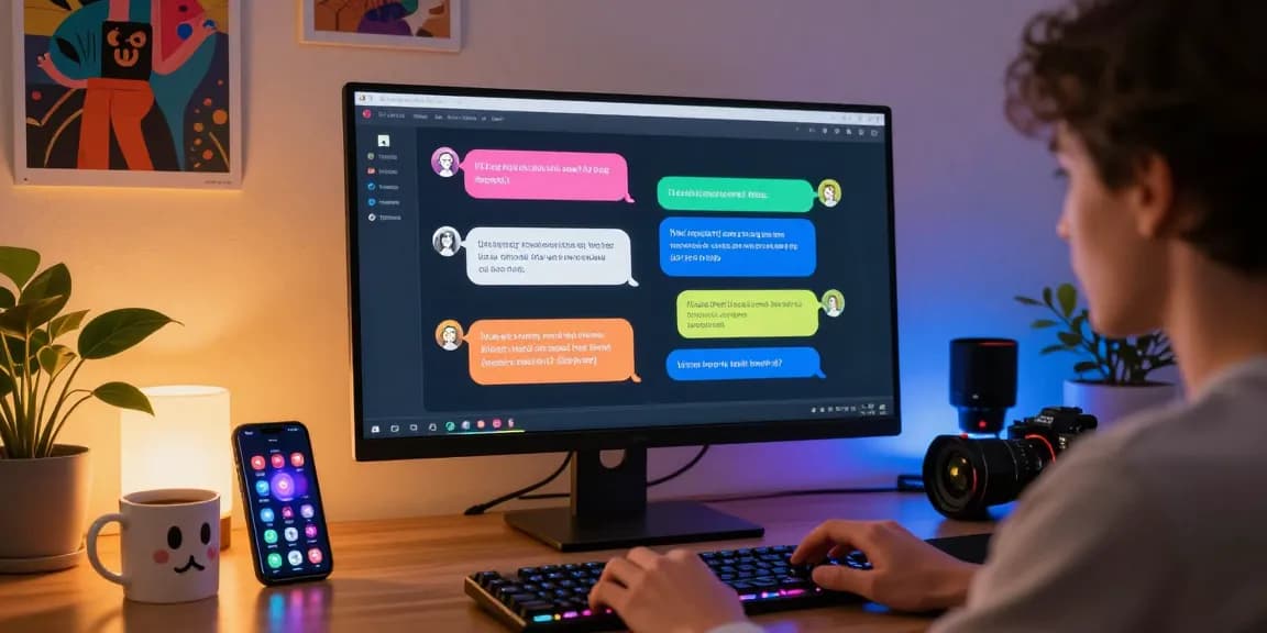Engaging ai nsfw chat interface on a modern desktop setup in a cozy home office.