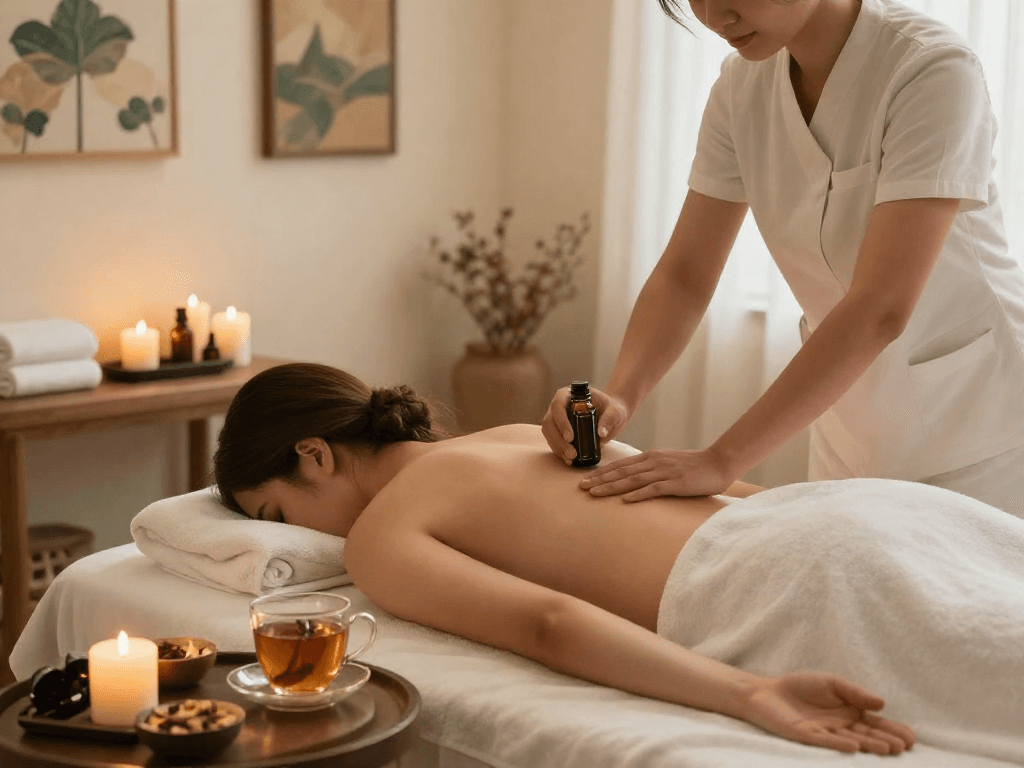 Relaxing treatment at https://www.balancedmassage.org/ showcasing aromatherapy massage in a tranquil spa.