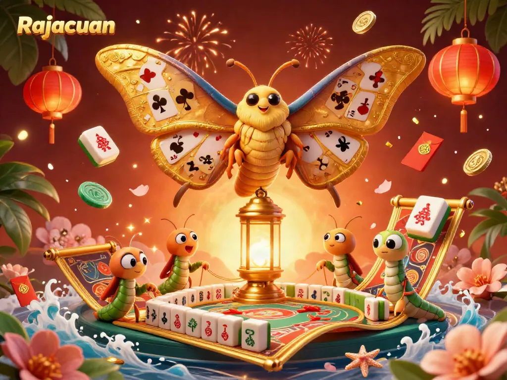 Try Rajacuan's colorful mahjong gaming experience with stunning 3D illustrations of vibrant casino elements.