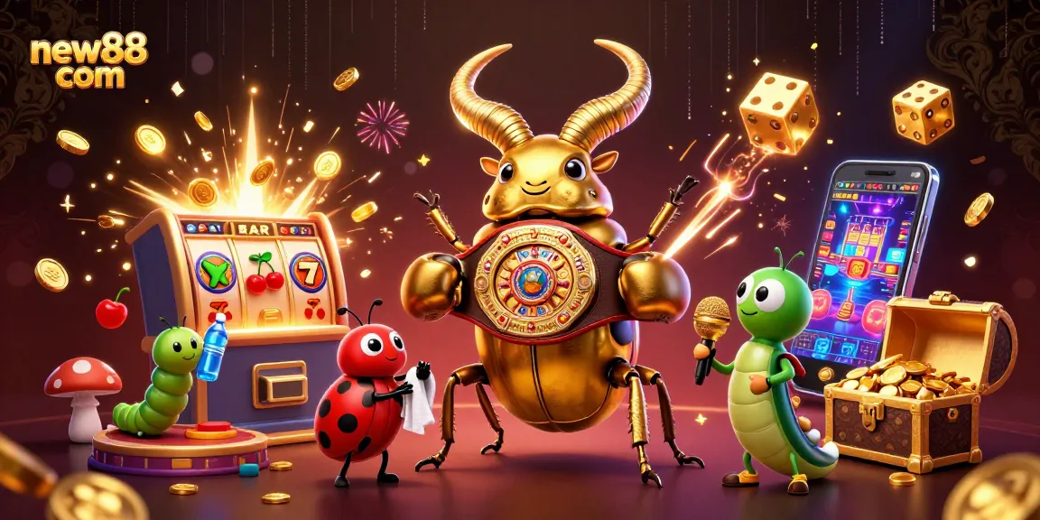 Experience thrilling wins at new88 com with vibrant casino characters amidst a jackpot explosion!