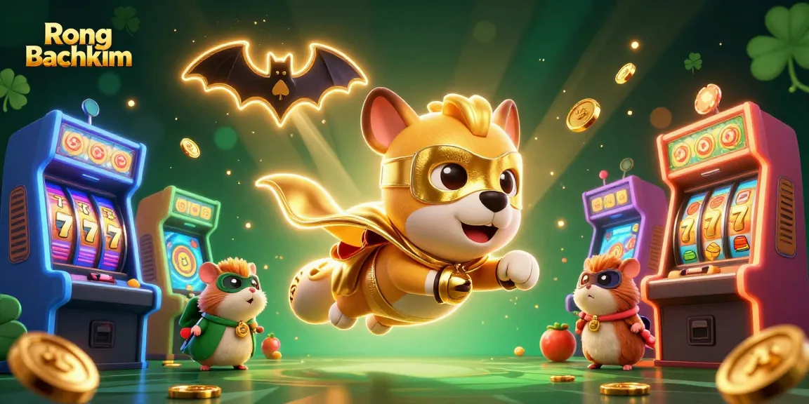 Unleash winning strategies with Rong bachkim in a vibrant casino scene featuring a superhero dog.