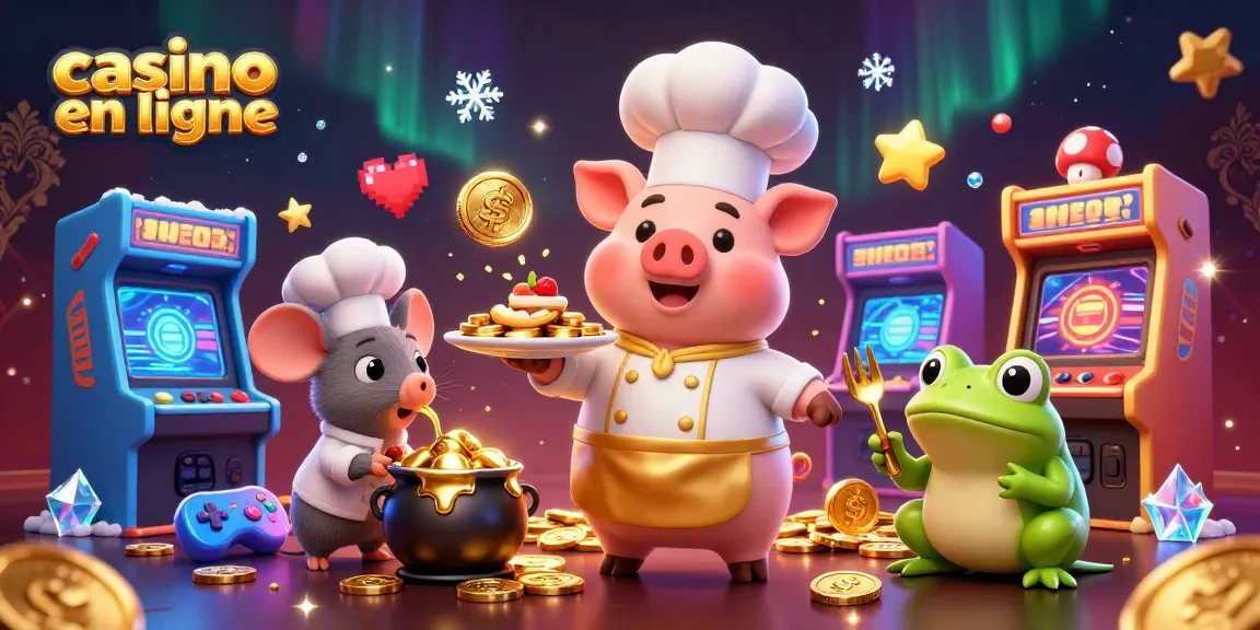 Participez à l'amusement des casinos en ligne avec une illustration animée mettant en scène des personnages uniques et des éléments de jeu vibrants.