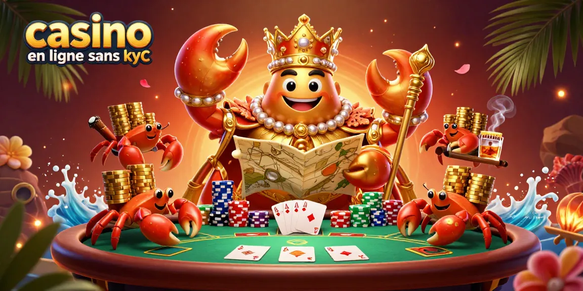 Le casino en ligne sans KYC vous entraîne dans une aventure ludique avec un crabe empereur et des jetons d'or.