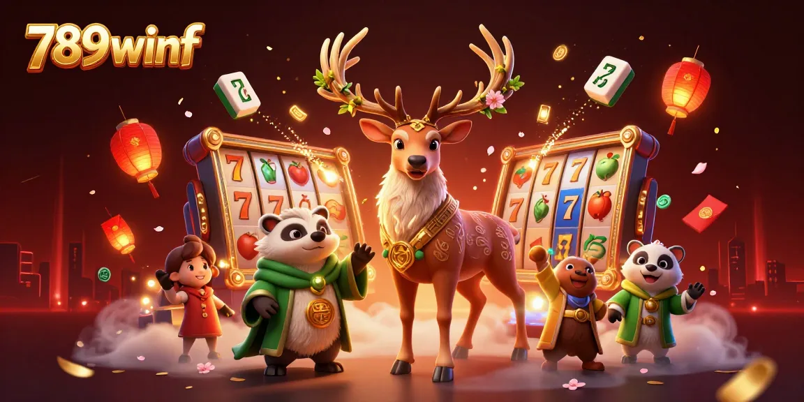 Experience thrilling gameplay with 789winf's exciting casino slots amidst a vibrant casino-themed illustration.