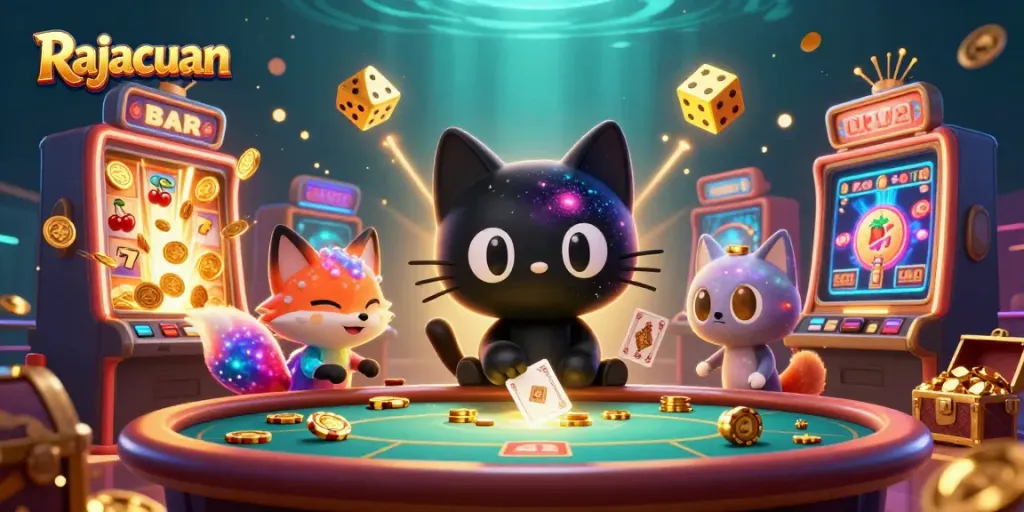 Rajacuan menunjukkan kemenangan jackpot beruntun dalam ilustrasi kasino yang memukau.