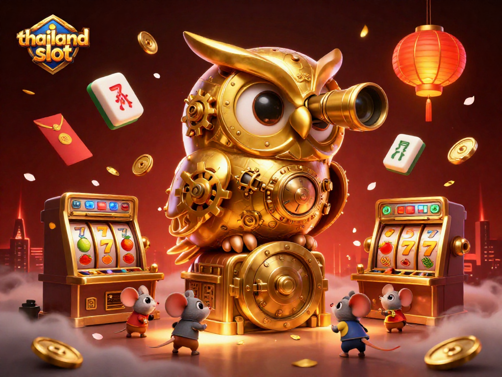 Engage with thrilling thailand slot gameplay featuring a dynamic casino scene with a golden owl and vibrant elements.