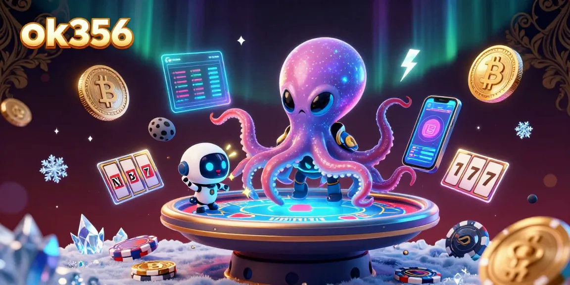Engage in the thrilling world of poker at ok356, where a cosmic octopus hosts a holographic table.