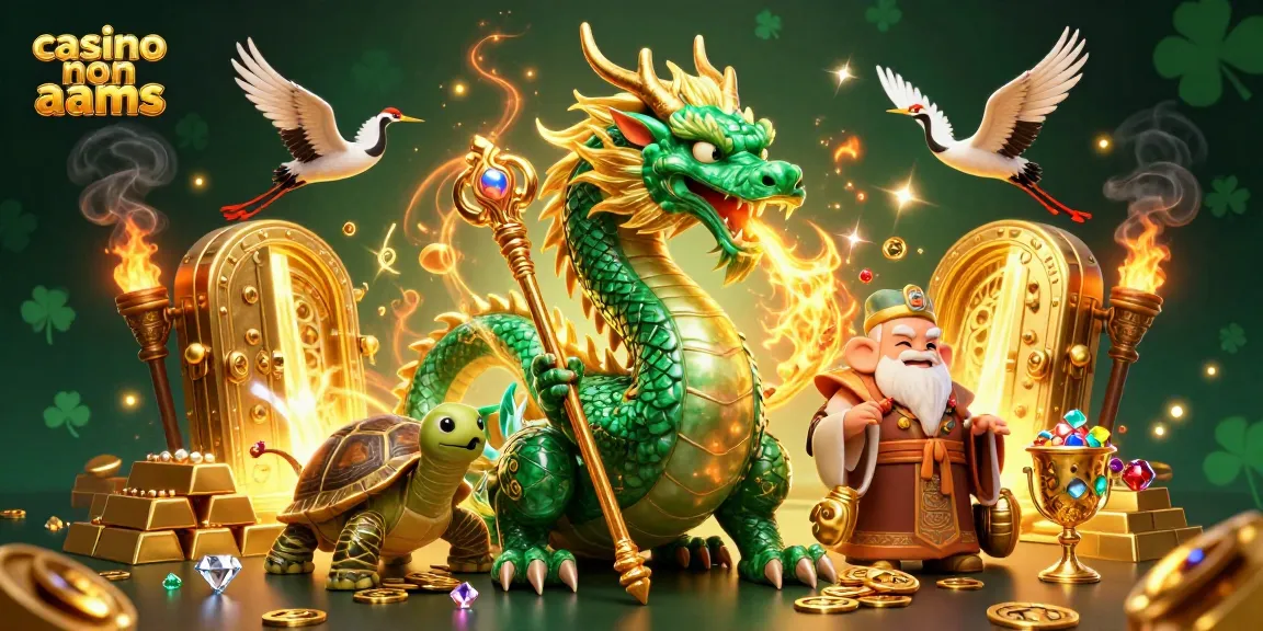 Scopri la magia dei casinò non AAMS con un drago di giada e gru fortunate tra tesori d'oro.