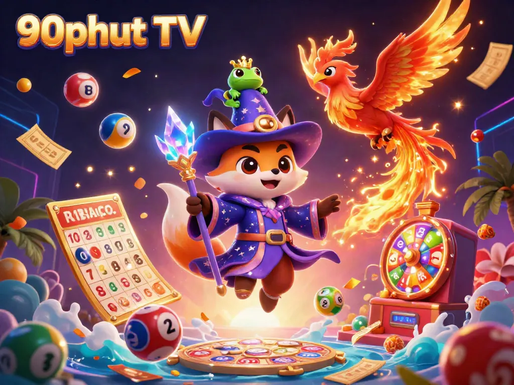 Engage with 90phut TV for a thrilling lottery and sports betting experience amidst dynamic gaming elements.
