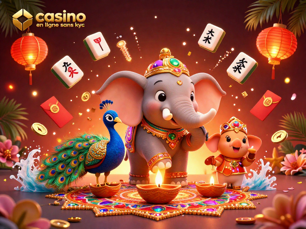 Plongez dans l'univers du casino en ligne sans KYC, avec des personnages colorés et des éléments de jeu captivants.