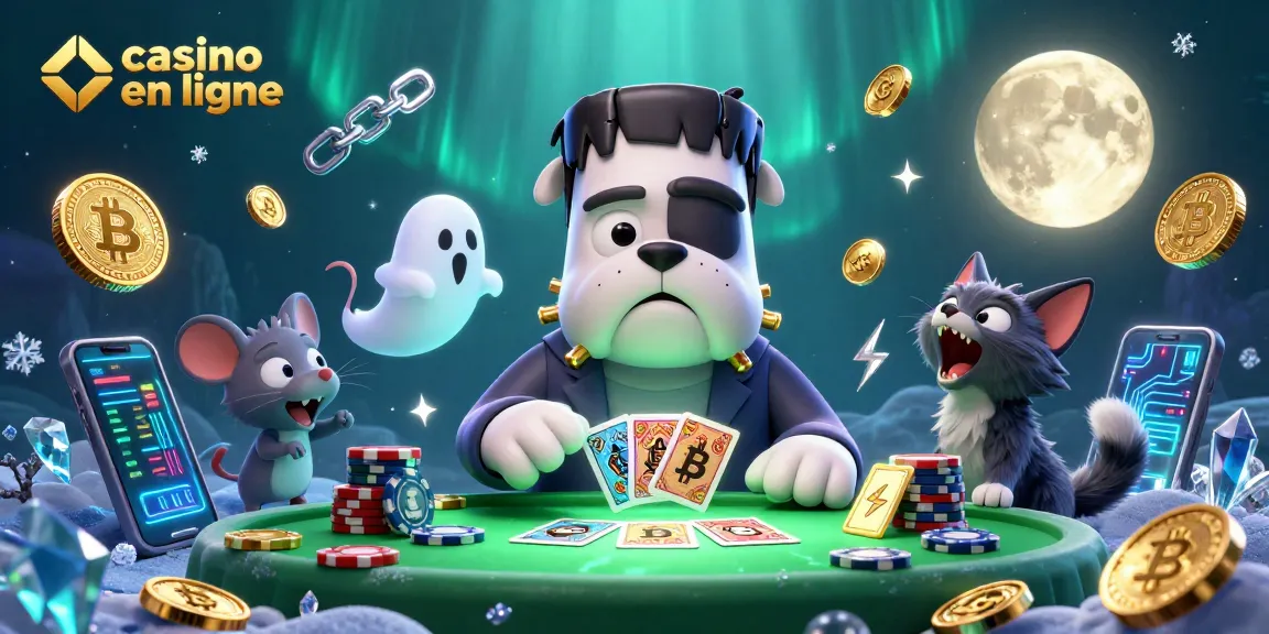 Jouer à des jeux de casino en ligne avec un bulldog Frankenstein et une souris fantôme.