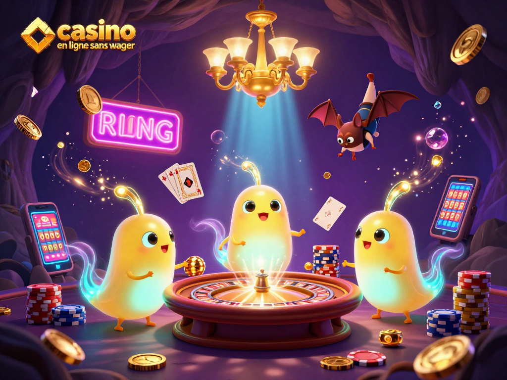 Profitez de jeux passionnants dans un casino en ligne sans wager dans une scène colorée et lumineuse.