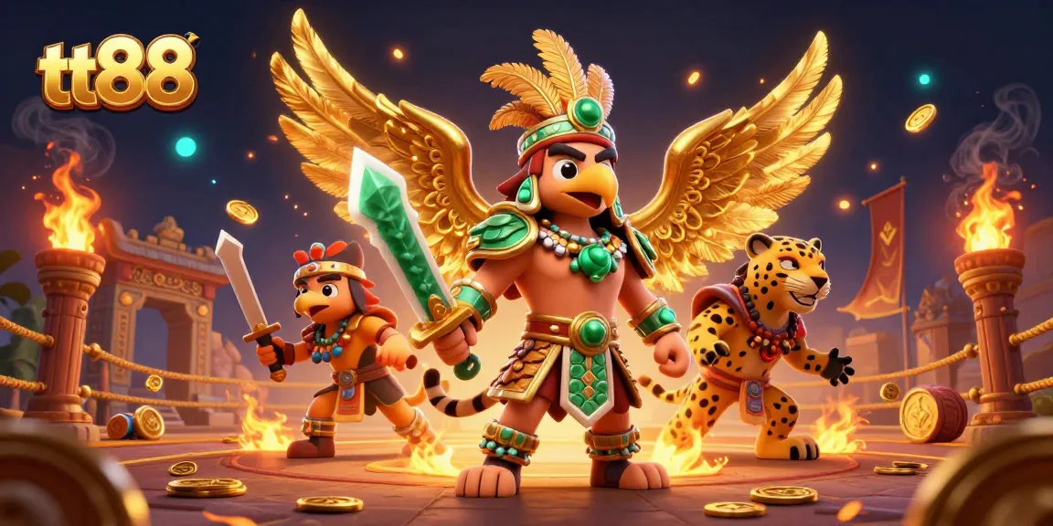 Engage with thrilling gameplay at tt88, featuring vibrant aztec warriors in a dynamic casino scene filled with excitement