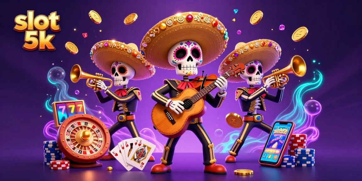 Experience thrilling gameplay at slot 5k with vibrant illustrations depicting a lively casino scene.