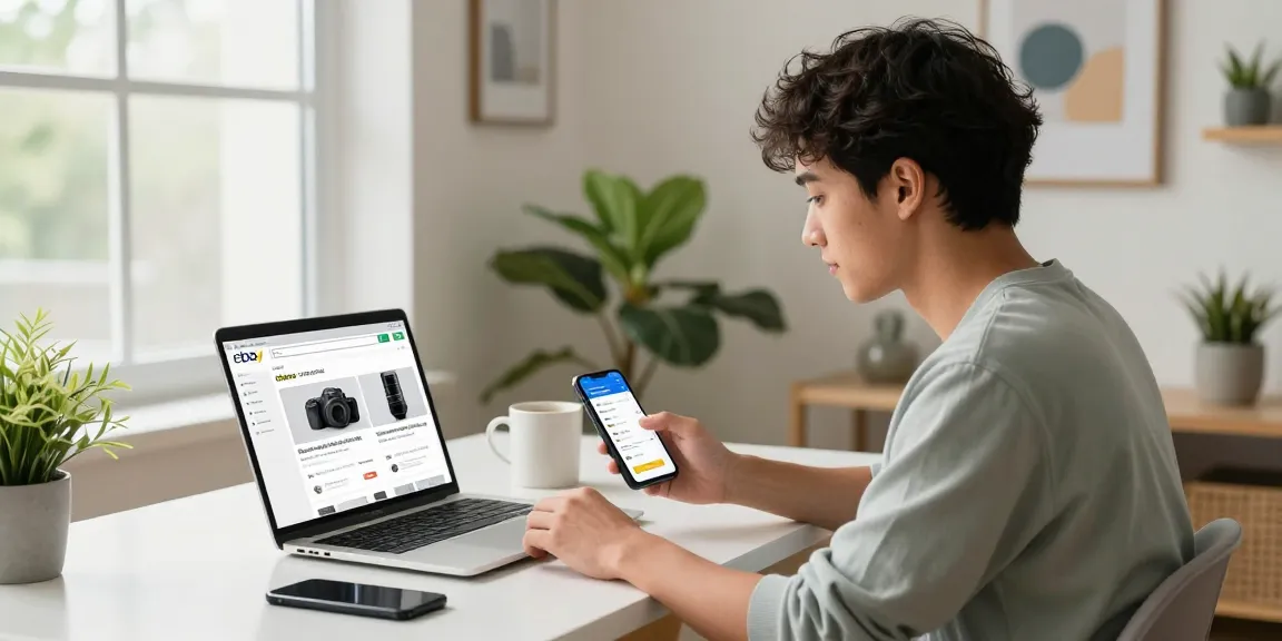 Browse ebay account for sale listings in a modern home office setup
