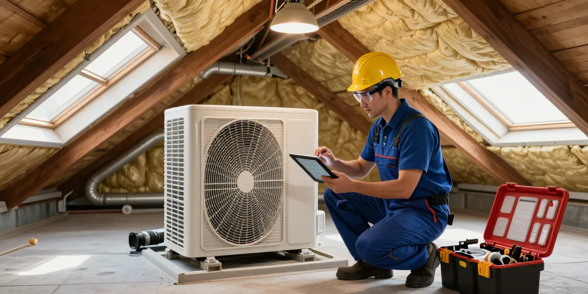 HVAC SEO company showcasing a technician inspecting an HVAC system in a residential attic.
