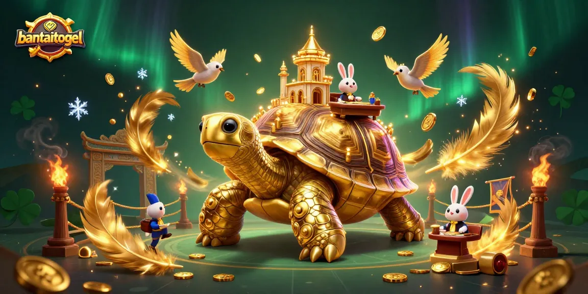 Experience the thrilling world of bantaitogel with golden tortoise casino illustration and winning moments.