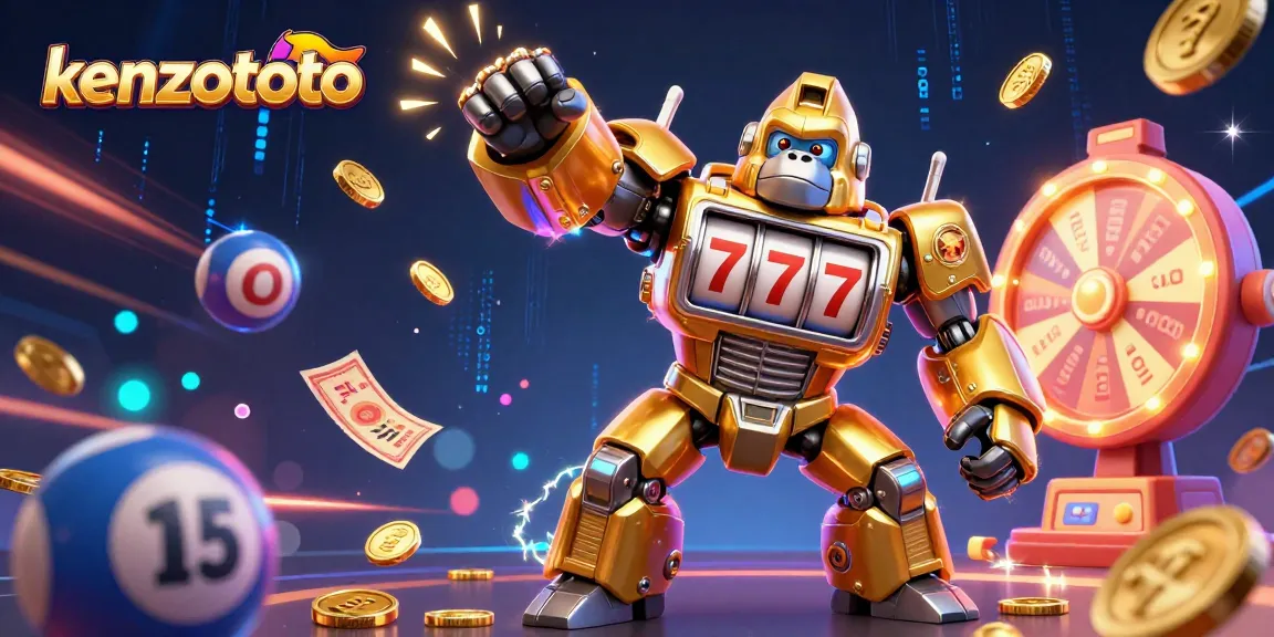 Engage with kenzototo, the dynamic online lottery platform, featuring exciting gaming elements in a vibrant 3D scene.