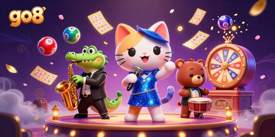 Experience thrilling fun at go8 with a vibrant casino scene featuring lively characters and dynamic gaming elements.