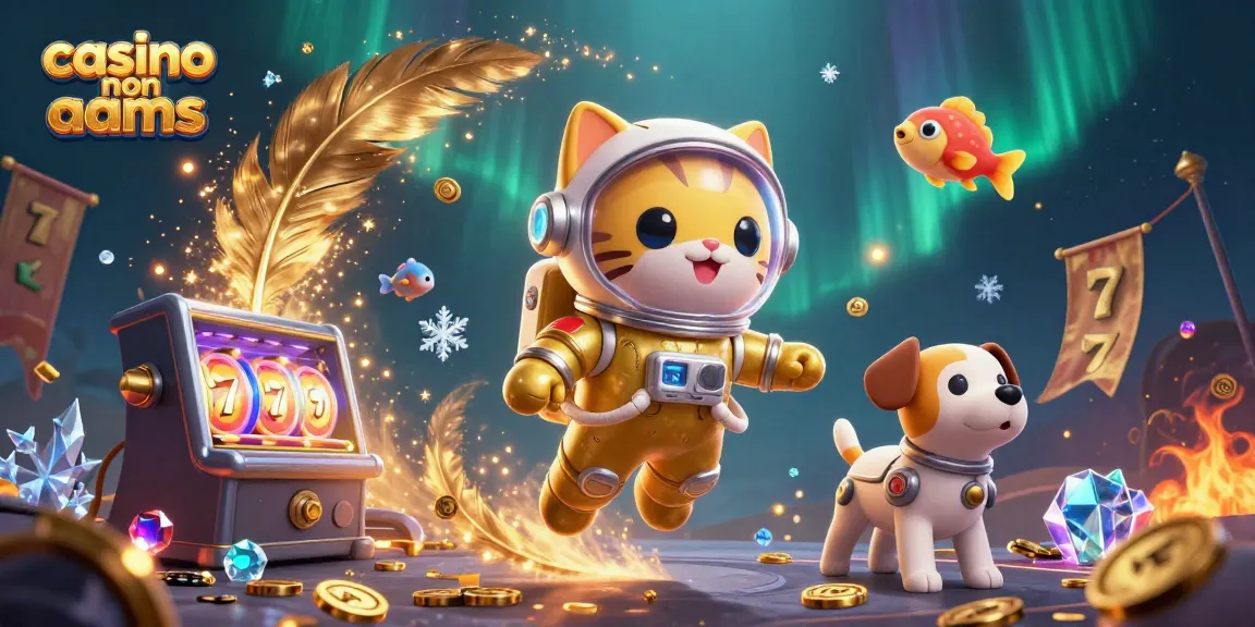 Interagisci con l'azione dei casino non aams che presenta un gatto spaziale dorato e elementi di gioco dinamici.