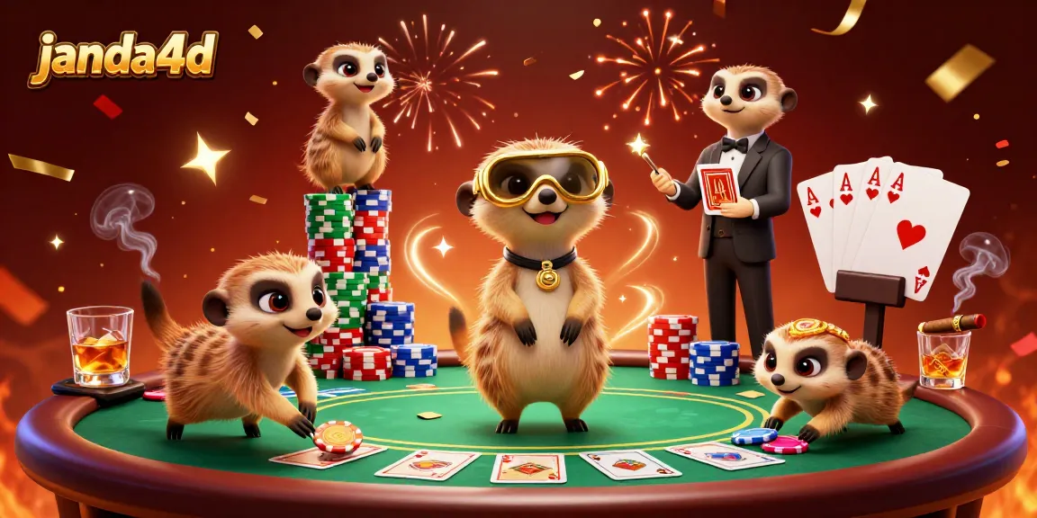 Janda4D, koloninya meerkat bermain kasino dengan kegembiraan penuh warna di dalam suasana meriah.