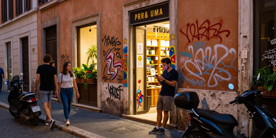 Where Can I Buy Top Quality Trippy DMT In Rome? Urban exploration scene in Rome with storefront and vibrant graffiti.