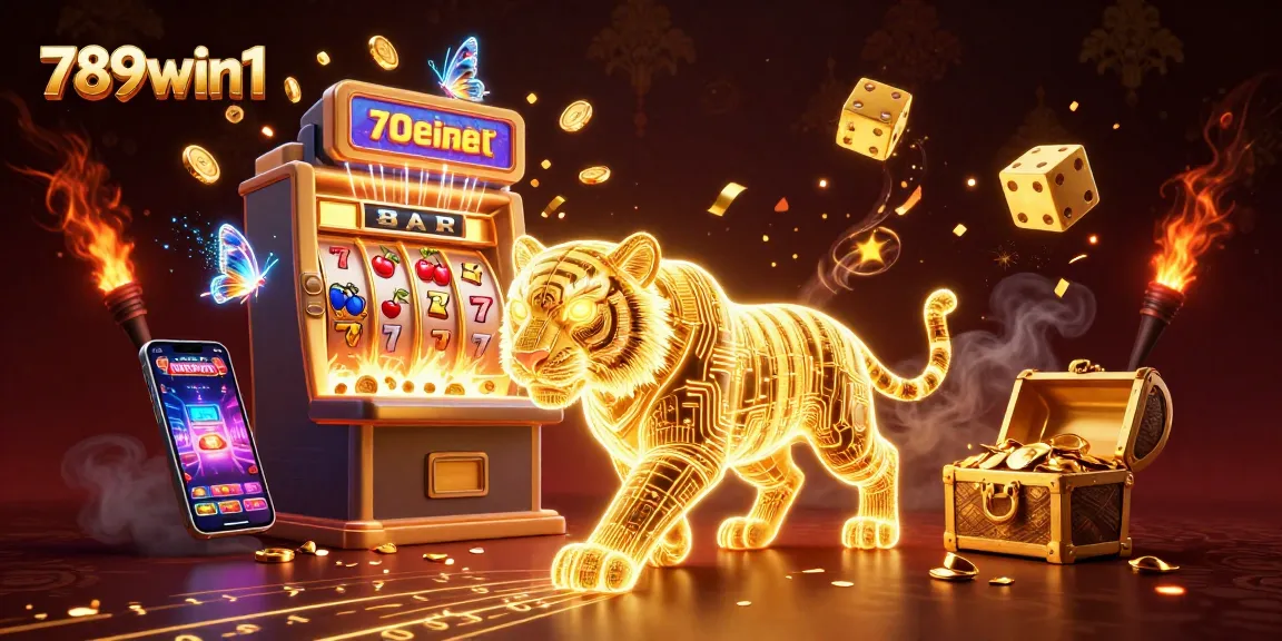 Experience the thrill of 789win1 as the golden tiger navigates a vibrant digital casino filled with jackpots.