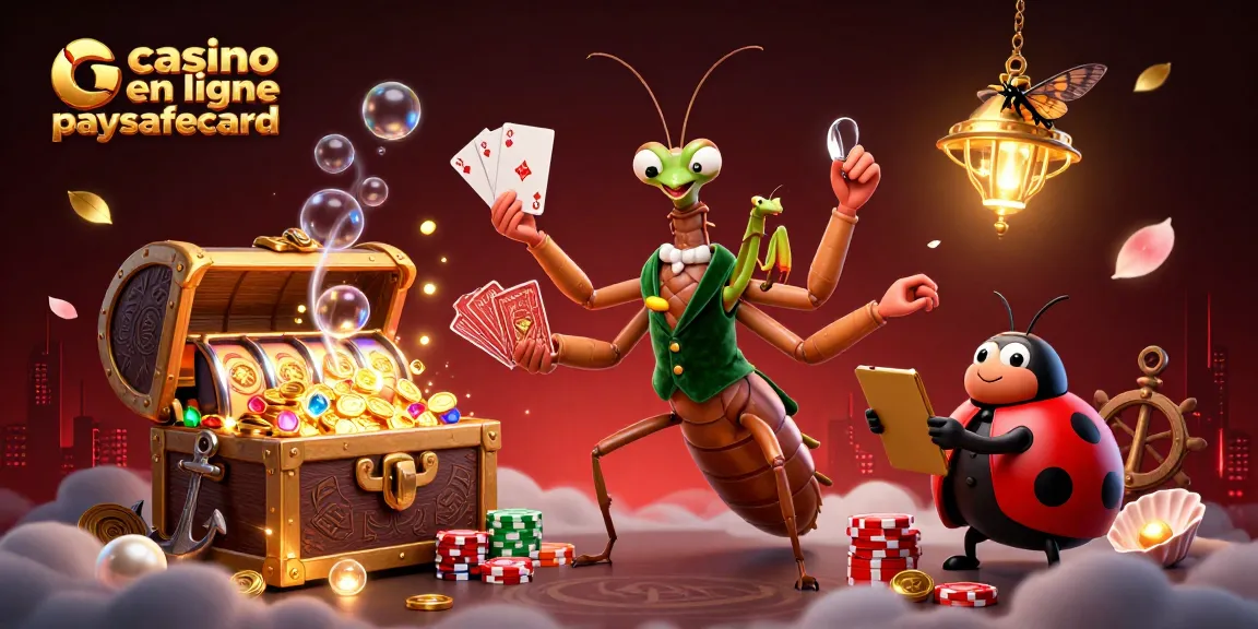 Illustration dynamique d'un casino en ligne paysafecard avec un caméléon géant distribuant des cartes et des jetons
