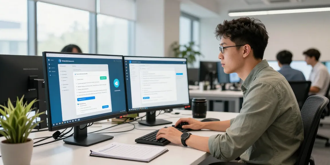 Tech support professional solving issues on telegramin-cn.com in a modern office.