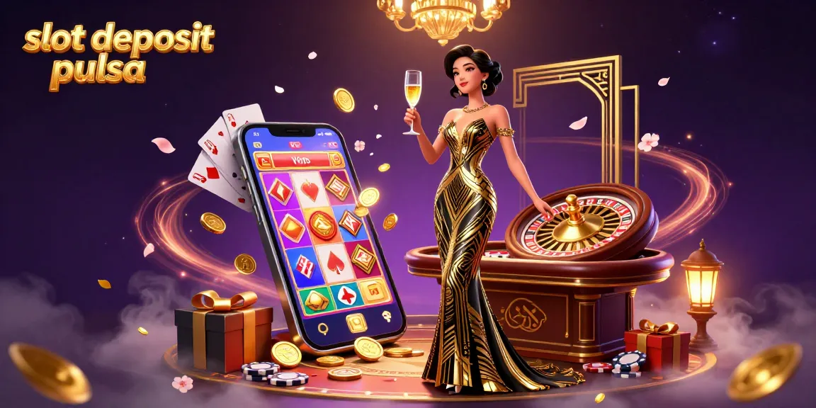 Engage in slot deposit pulsa activities with an elegant Asian woman, vibrant slot games, and casino thrills.